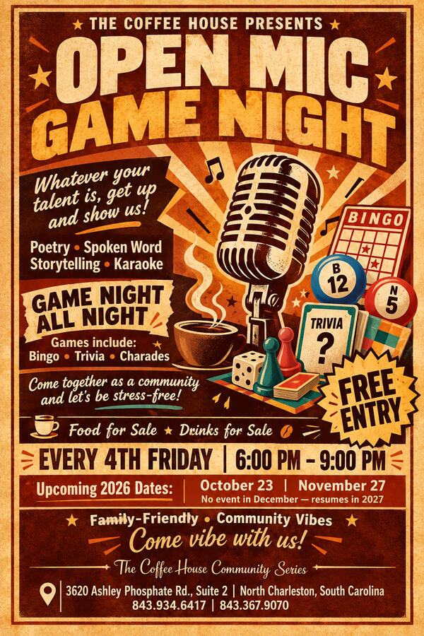 Open Mic & Game Night flyer ch-openmic